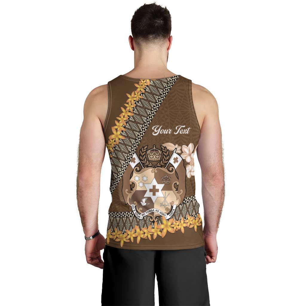 Personalised Tonga Language Week Men Tank Top Malo e Lelei Tongan Ngatu Pattern - Brown LT14 - Polynesian Pride
