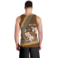 Personalised Tonga Language Week Men Tank Top Malo e Lelei Tongan Ngatu Pattern - Brown LT14 - Polynesian Pride