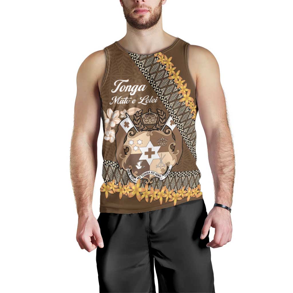Personalised Tonga Language Week Men Tank Top Malo e Lelei Tongan Ngatu Pattern - Brown LT14 - Polynesian Pride