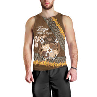 Personalised Tonga Language Week Men Tank Top Malo e Lelei Tongan Ngatu Pattern - Brown LT14 - Polynesian Pride