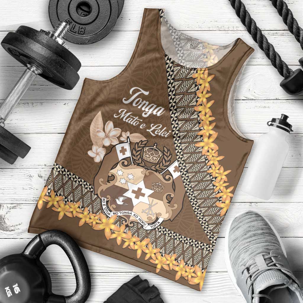 Personalised Tonga Language Week Men Tank Top Malo e Lelei Tongan Ngatu Pattern - Brown LT14 - Polynesian Pride