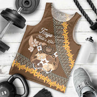 Personalised Tonga Language Week Men Tank Top Malo e Lelei Tongan Ngatu Pattern - Brown LT14 - Polynesian Pride