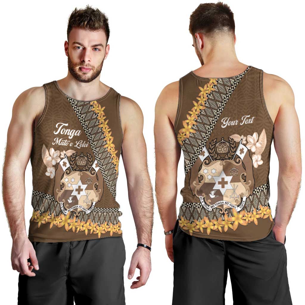 Personalised Tonga Language Week Men Tank Top Malo e Lelei Tongan Ngatu Pattern - Brown LT14 - Polynesian Pride