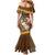 Personalised Tonga Language Week Mermaid Dress Malo e Lelei Tongan Ngatu Pattern - Brown