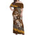 Personalised Tonga Language Week Off Shoulder Maxi Dress Malo e Lelei Tongan Ngatu Pattern - Brown