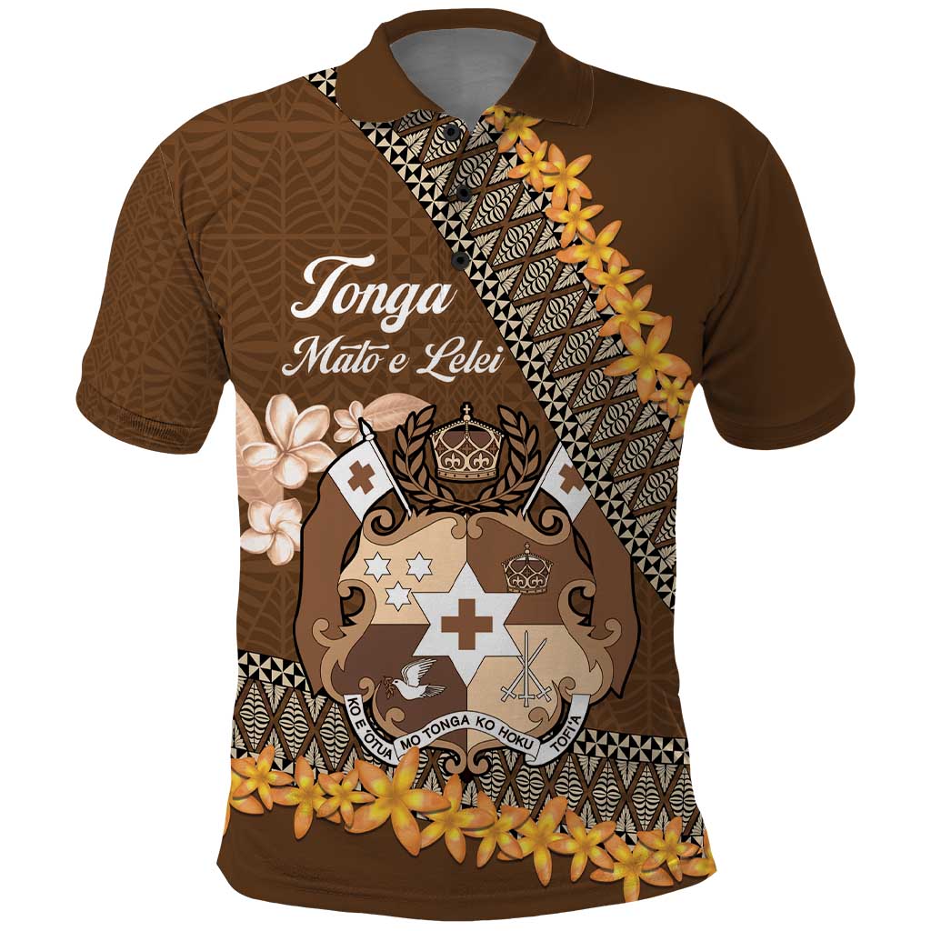 Personalised Tonga Language Week Polo Shirt Malo e Lelei Tongan Ngatu Pattern - Brown