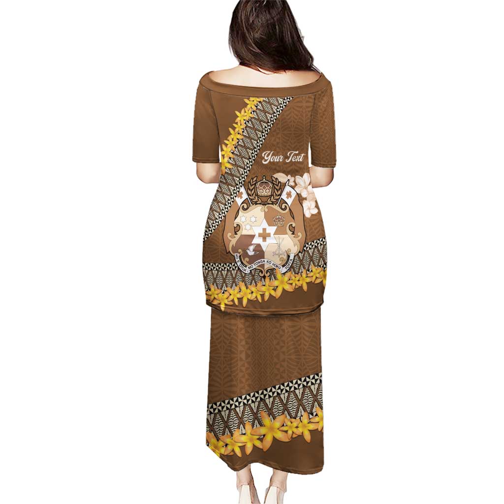Personalised Tonga Language Week Puletasi Malo e Lelei Tongan Ngatu Pattern - Brown LT14 - Polynesian Pride