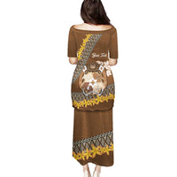 Personalised Tonga Language Week Puletasi Malo e Lelei Tongan Ngatu Pattern - Brown LT14 - Polynesian Pride