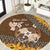 Personalised Tonga Language Week Round Carpet Malo e Lelei Tongan Ngatu Pattern - Brown