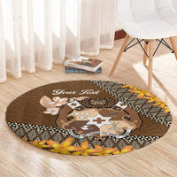 Personalised Tonga Language Week Round Carpet Malo e Lelei Tongan Ngatu Pattern - Brown