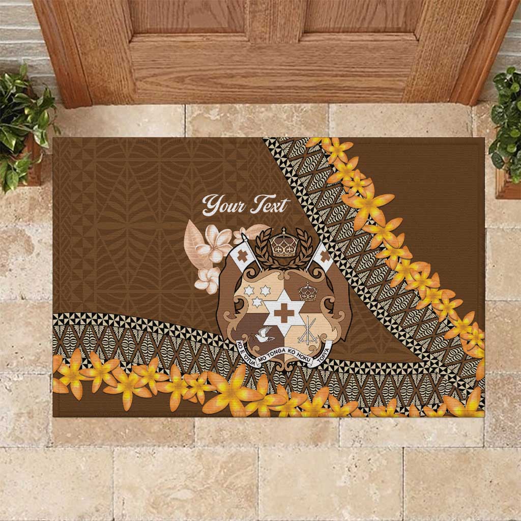 Personalised Tonga Language Week Rubber Doormat Malo e Lelei Tongan Ngatu Pattern - Brown