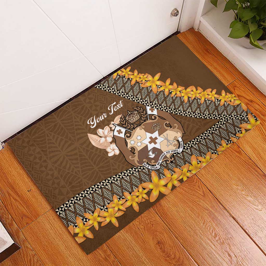 Personalised Tonga Language Week Rubber Doormat Malo e Lelei Tongan Ngatu Pattern - Brown LT14 - Polynesian Pride