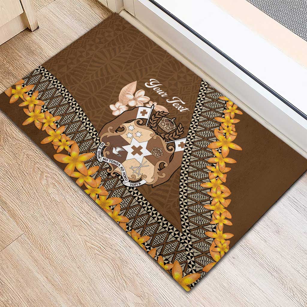 Personalised Tonga Language Week Rubber Doormat Malo e Lelei Tongan Ngatu Pattern - Brown LT14 - Polynesian Pride