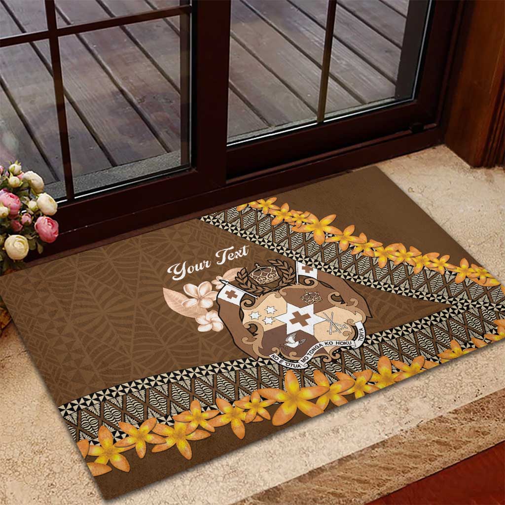 Personalised Tonga Language Week Rubber Doormat Malo e Lelei Tongan Ngatu Pattern - Brown LT14 - Polynesian Pride