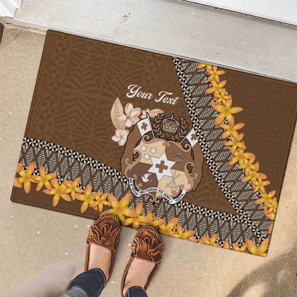 Personalised Tonga Language Week Rubber Doormat Malo e Lelei Tongan Ngatu Pattern - Brown LT14 - Polynesian Pride