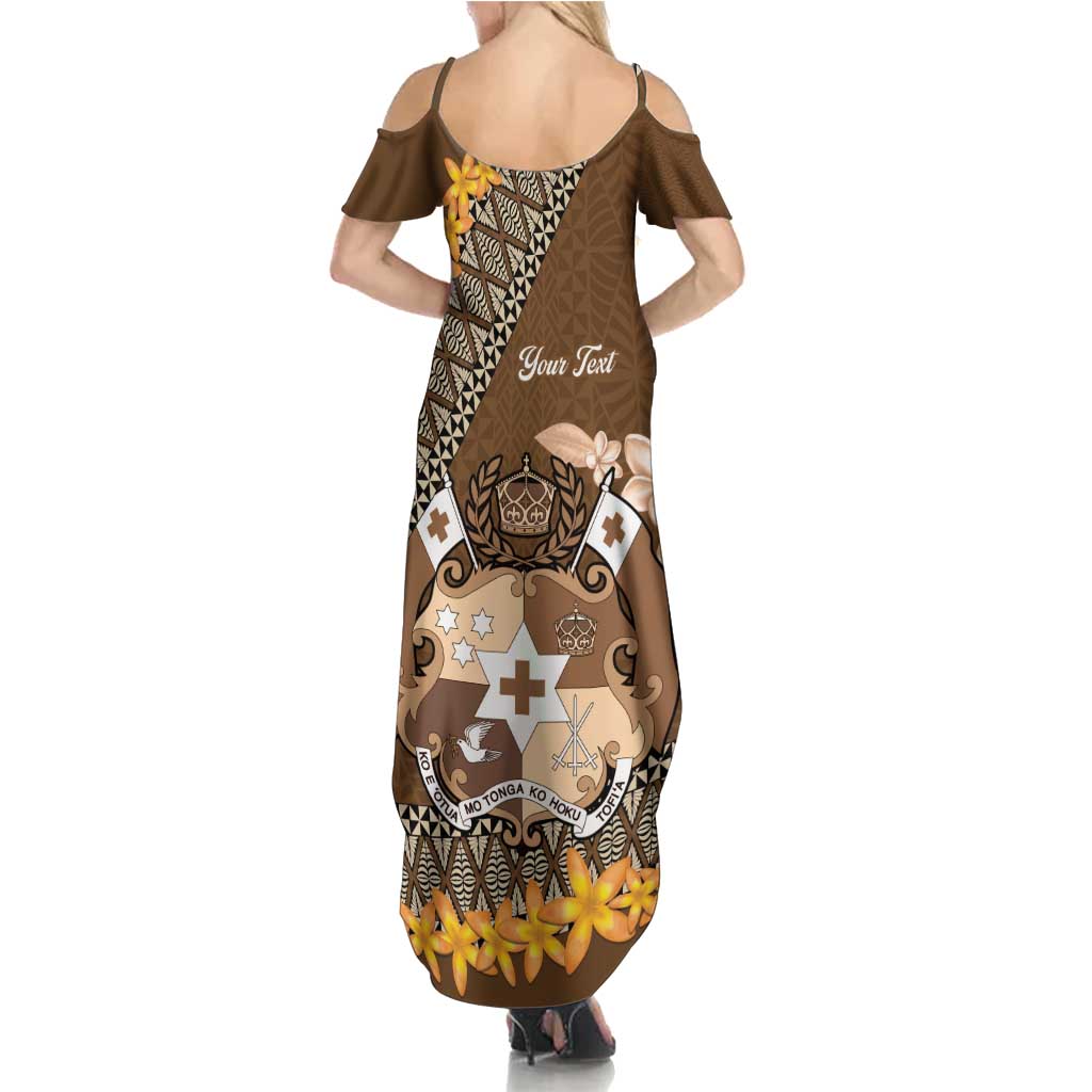 Personalised Tonga Language Week Summer Maxi Dress Malo e Lelei Tongan Ngatu Pattern - Brown LT14 - Polynesian Pride