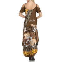 Personalised Tonga Language Week Summer Maxi Dress Malo e Lelei Tongan Ngatu Pattern - Brown LT14 - Polynesian Pride