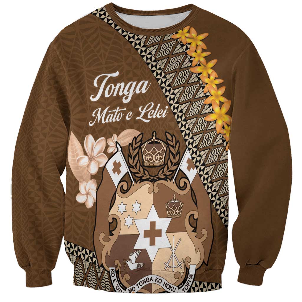 Personalised Tonga Language Week Sweatshirt Malo e Lelei Tongan Ngatu Pattern - Brown LT14 Unisex Brown - Polynesian Pride