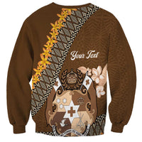 Personalised Tonga Language Week Sweatshirt Malo e Lelei Tongan Ngatu Pattern - Brown LT14 - Polynesian Pride