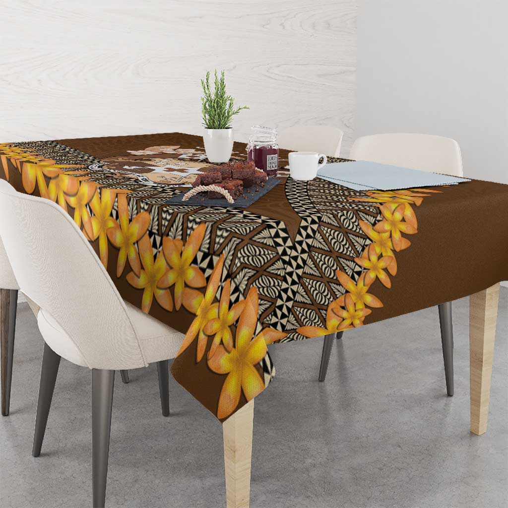 Personalised Tonga Language Week Tablecloth Malo e Lelei Tongan Ngatu Pattern - Brown LT14 - Polynesian Pride