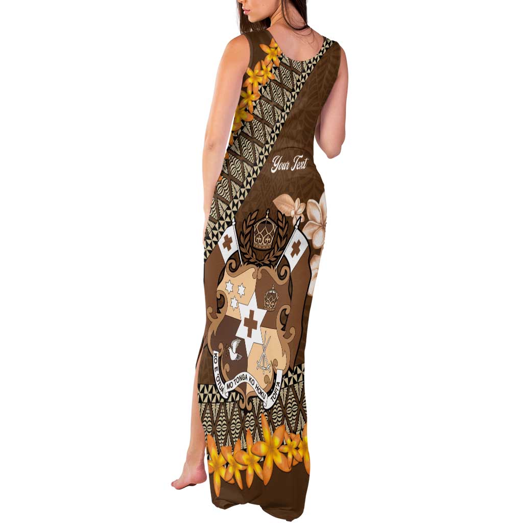 Personalised Tonga Language Week Tank Maxi Dress Malo e Lelei Tongan Ngatu Pattern - Brown LT14 - Polynesian Pride