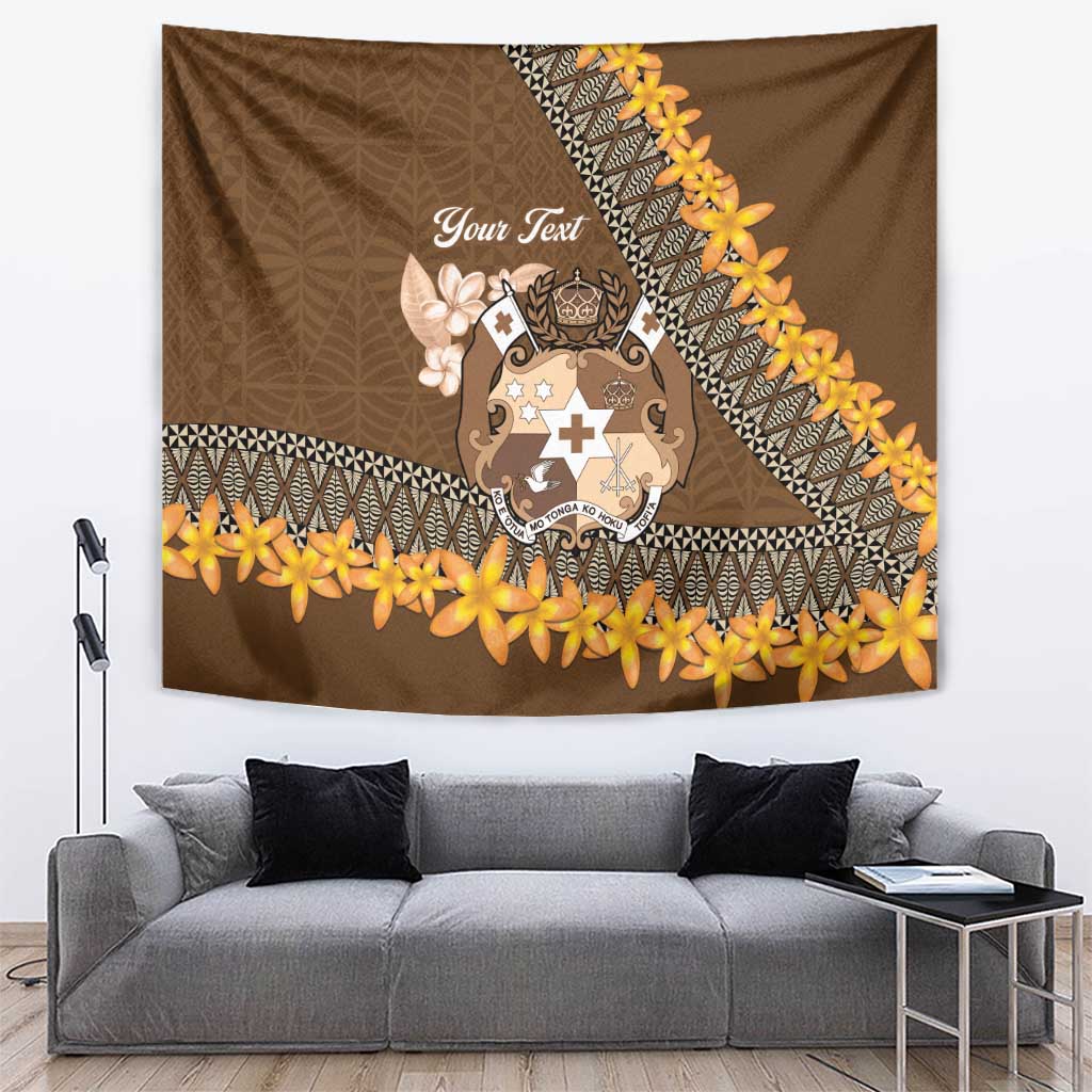 Personalised Tonga Language Week Tapestry Malo e Lelei Tongan Ngatu Pattern - Brown