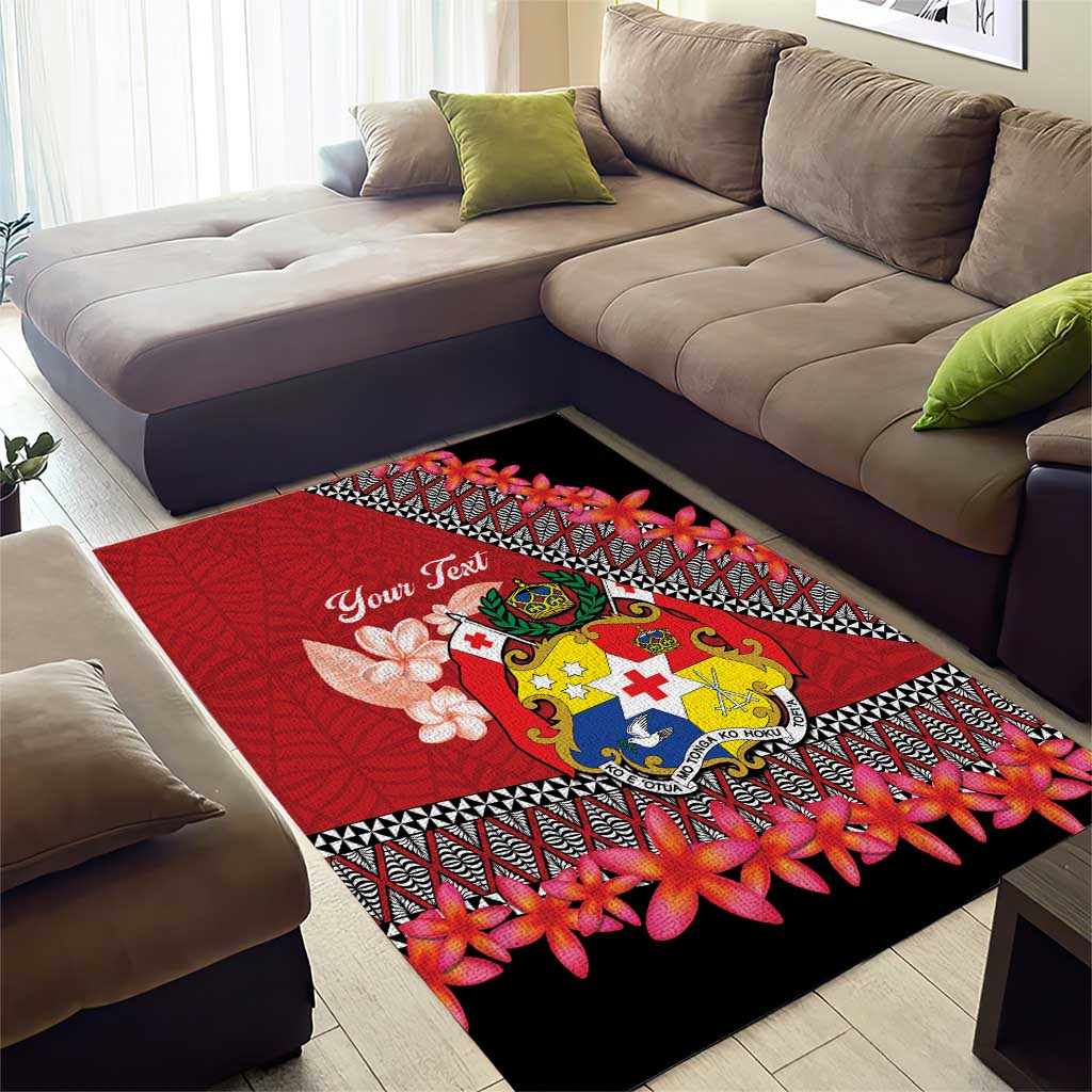 Personalised Tonga Language Week Area Rug Malo e Lelei Tongan Ngatu Pattern - Red