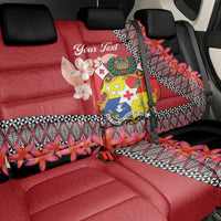 Personalised Tonga Language Week Back Car Seat Cover Malo e Lelei Tongan Ngatu Pattern - Red