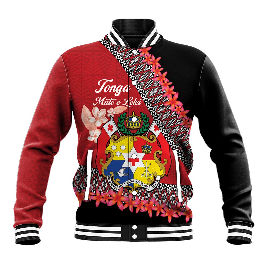 Personalised Tonga Language Week Baseball Jacket Malo e Lelei Tongan Ngatu Pattern - Red