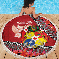 Personalised Tonga Language Week Beach Blanket Malo e Lelei Tongan Ngatu Pattern - Red LT14 - Polynesian Pride