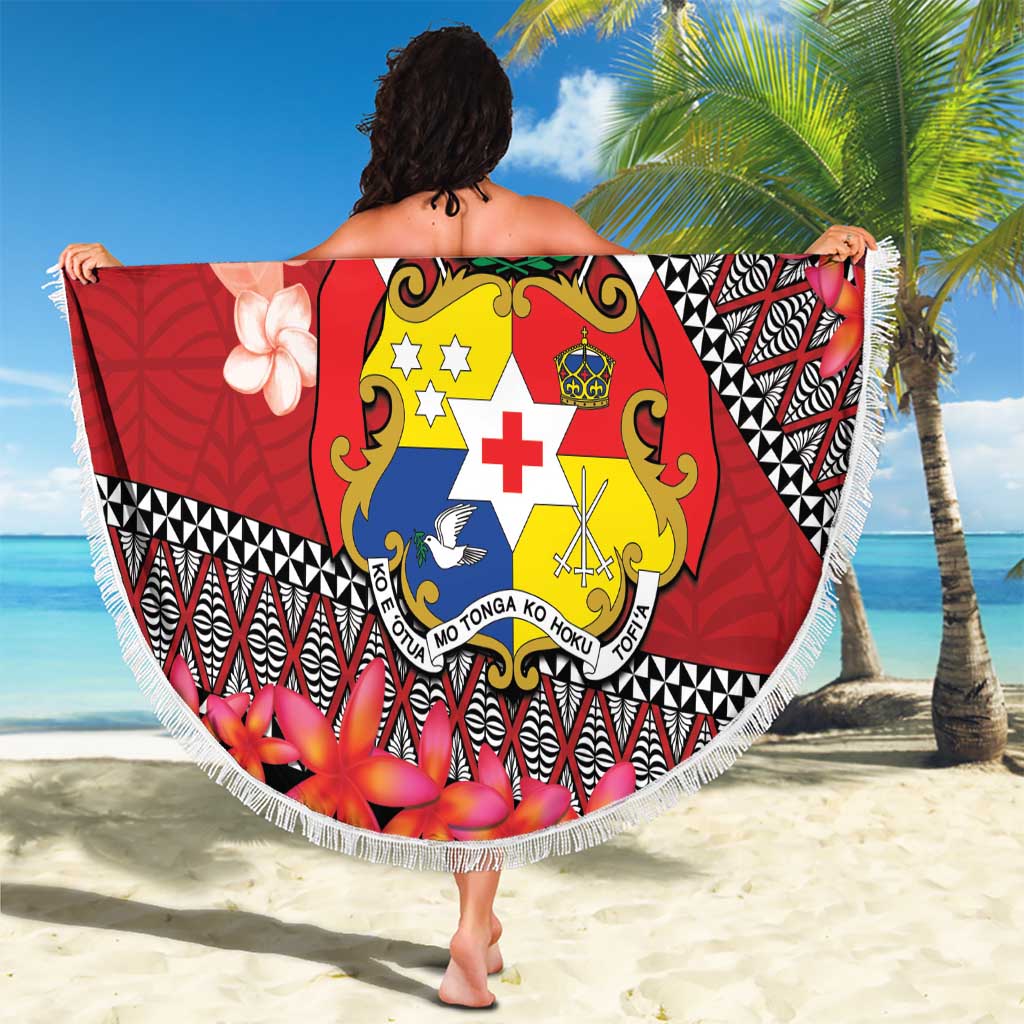 Personalised Tonga Language Week Beach Blanket Malo e Lelei Tongan Ngatu Pattern - Red LT14 - Polynesian Pride