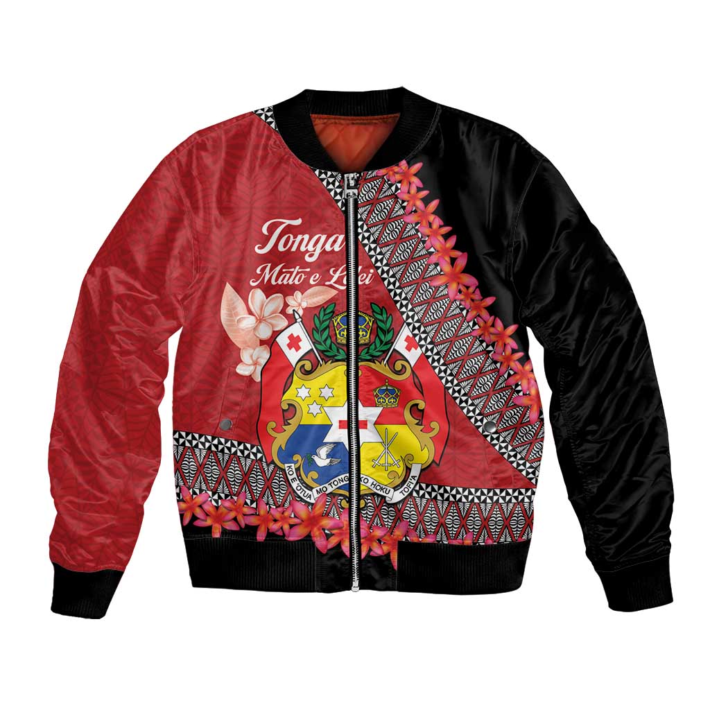 Personalised Tonga Language Week Bomber Jacket Malo e Lelei Tongan Ngatu Pattern - Red