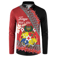 Personalised Tonga Language Week Button Sweatshirt Malo e Lelei Tongan Ngatu Pattern - Red LT14 Red - Polynesian Pride