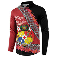 Personalised Tonga Language Week Button Sweatshirt Malo e Lelei Tongan Ngatu Pattern - Red LT14 - Polynesian Pride