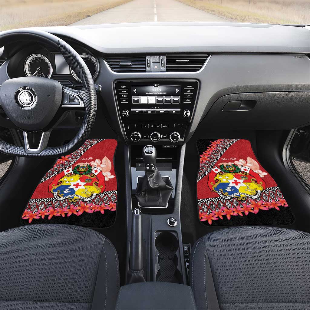 Personalised Tonga Language Week Car Mats Malo e Lelei Tongan Ngatu Pattern - Red LT14 Set 2pcs - Front Red - Polynesian Pride