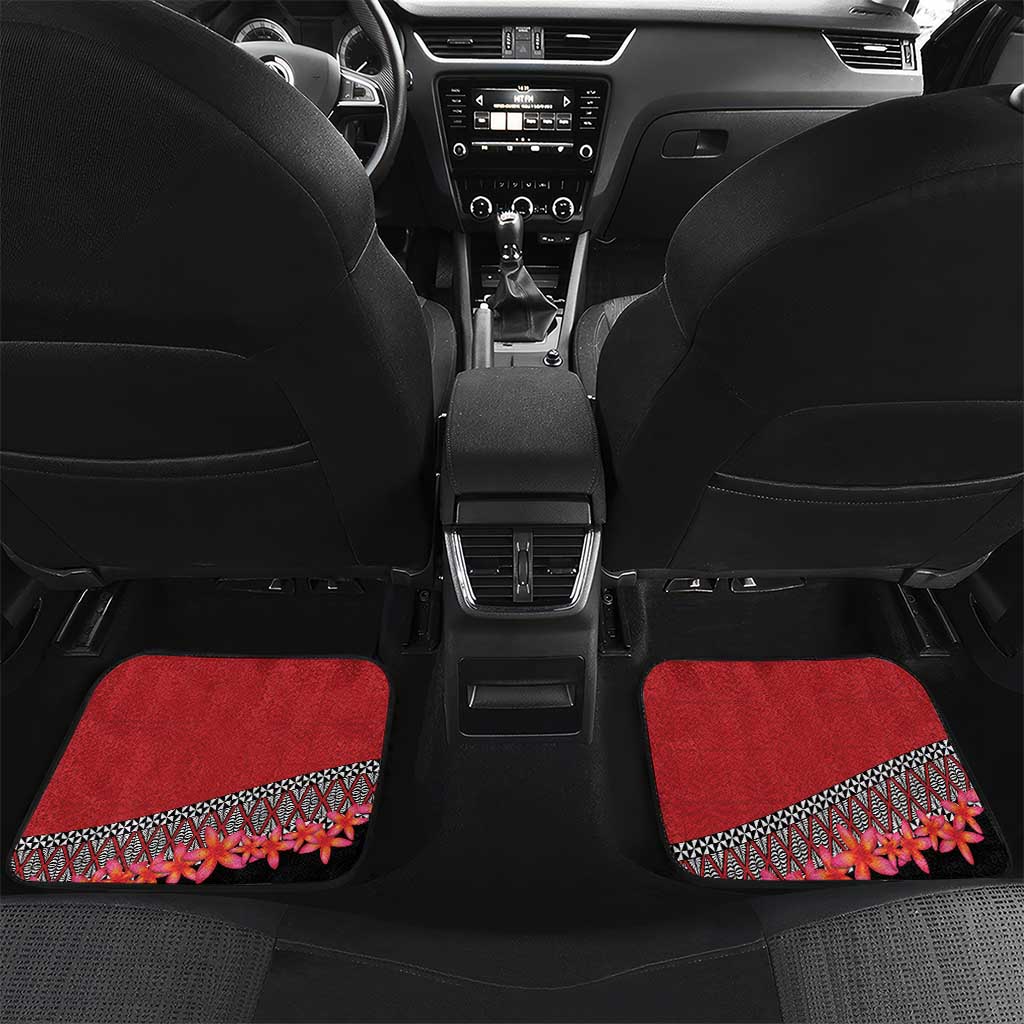 Personalised Tonga Language Week Car Mats Malo e Lelei Tongan Ngatu Pattern - Red LT14 Set 2pcs - Back Red - Polynesian Pride