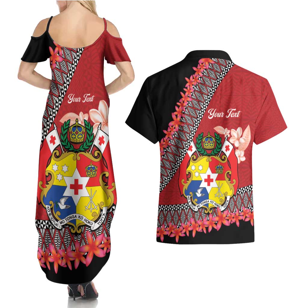 Personalised Tonga Language Week Couples Matching Summer Maxi Dress and Hawaiian Shirt Malo e Lelei Tongan Ngatu Pattern - Red LT14 - Polynesian Pride