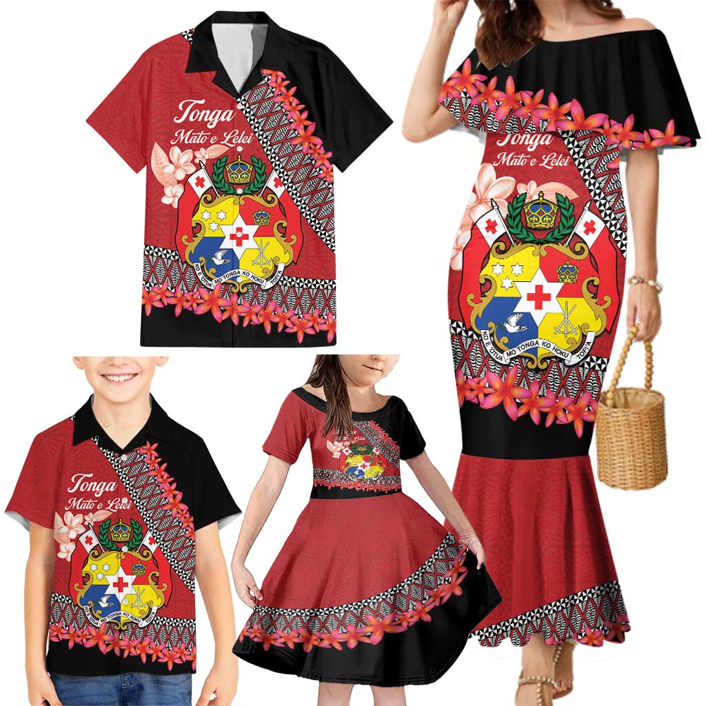 Personalised Tonga Language Week Family Matching Mermaid Dress and Hawaiian Shirt Malo e Lelei Tongan Ngatu Pattern - Red LT14 - Polynesian Pride