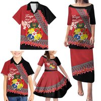 Personalised Tonga Language Week Family Matching Puletasi and Hawaiian Shirt Malo e Lelei Tongan Ngatu Pattern - Red LT14 - Polynesian Pride