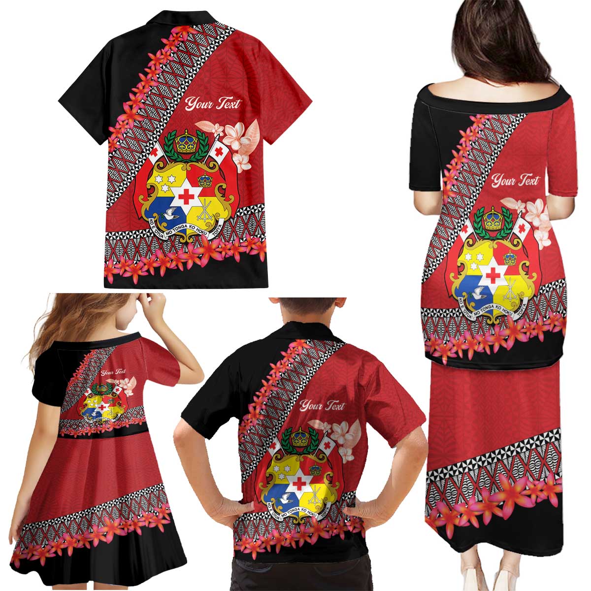 Personalised Tonga Language Week Family Matching Puletasi and Hawaiian Shirt Malo e Lelei Tongan Ngatu Pattern - Red LT14 - Polynesian Pride