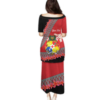 Personalised Tonga Language Week Family Matching Puletasi and Hawaiian Shirt Malo e Lelei Tongan Ngatu Pattern - Red LT14 - Polynesian Pride