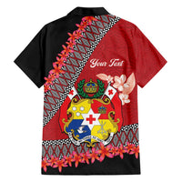Personalised Tonga Language Week Family Matching Short Sleeve Bodycon Dress and Hawaiian Shirt Malo e Lelei Tongan Ngatu Pattern - Red