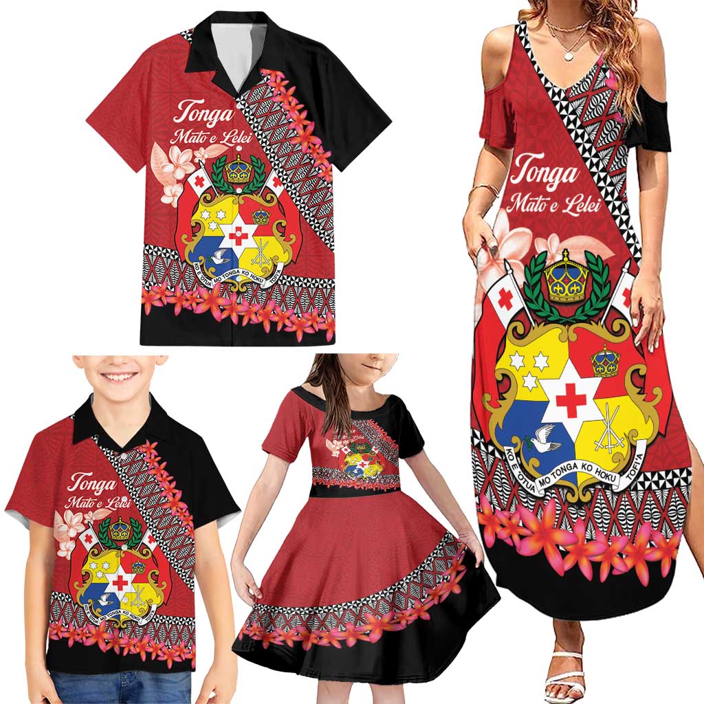 Personalised Tonga Language Week Family Matching Summer Maxi Dress and Hawaiian Shirt Malo e Lelei Tongan Ngatu Pattern - Red LT14 - Polynesian Pride