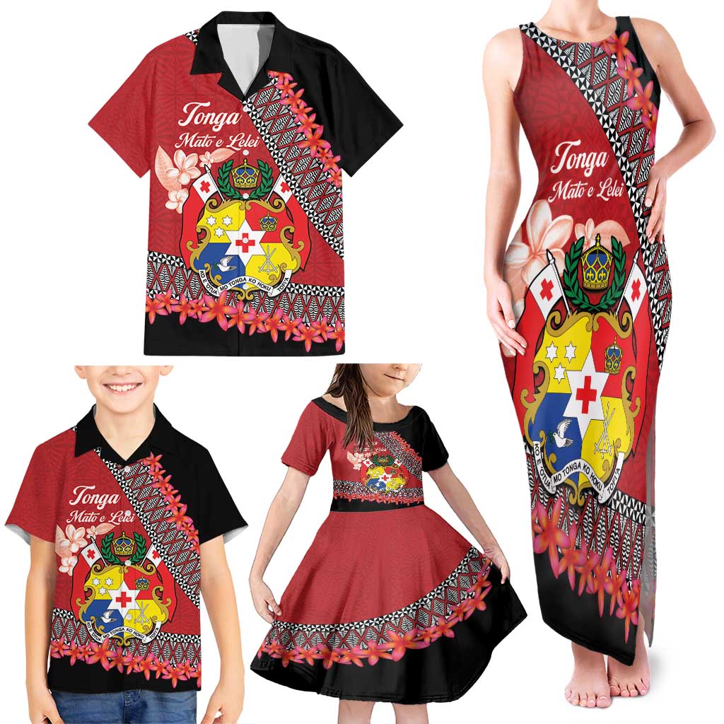 Personalised Tonga Language Week Family Matching Tank Maxi Dress and Hawaiian Shirt Malo e Lelei Tongan Ngatu Pattern - Red