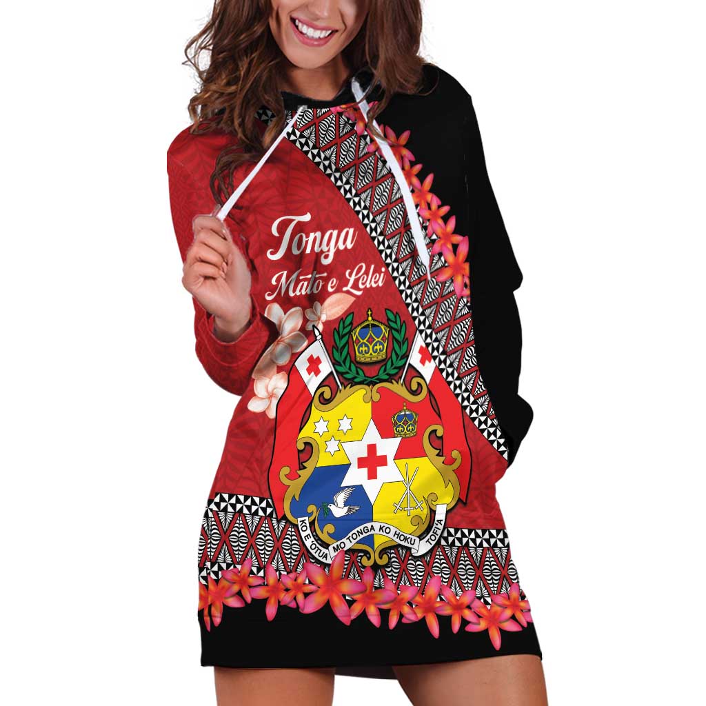 Personalised Tonga Language Week Hoodie Dress Malo e Lelei Tongan Ngatu Pattern - Red LT14 Red - Polynesian Pride