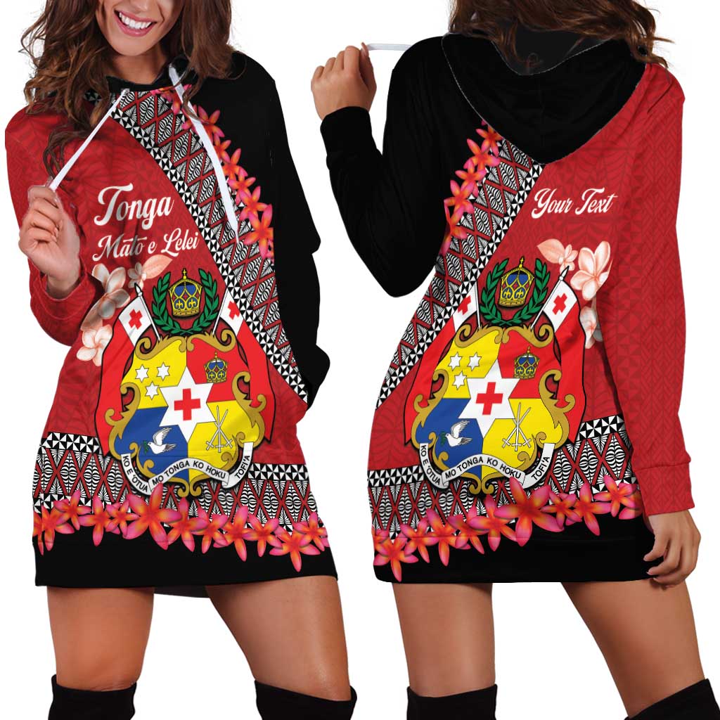 Personalised Tonga Language Week Hoodie Dress Malo e Lelei Tongan Ngatu Pattern - Red LT14 - Polynesian Pride