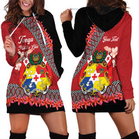 Personalised Tonga Language Week Hoodie Dress Malo e Lelei Tongan Ngatu Pattern - Red LT14 - Polynesian Pride