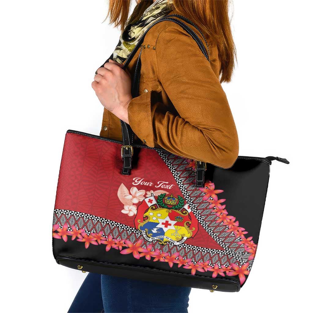 Personalised Tonga Language Week Leather Tote Bag Malo e Lelei Tongan Ngatu Pattern - Red LT14 Red - Polynesian Pride