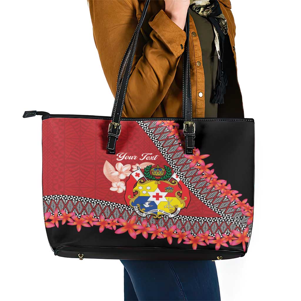 Personalised Tonga Language Week Leather Tote Bag Malo e Lelei Tongan Ngatu Pattern - Red LT14 - Polynesian Pride