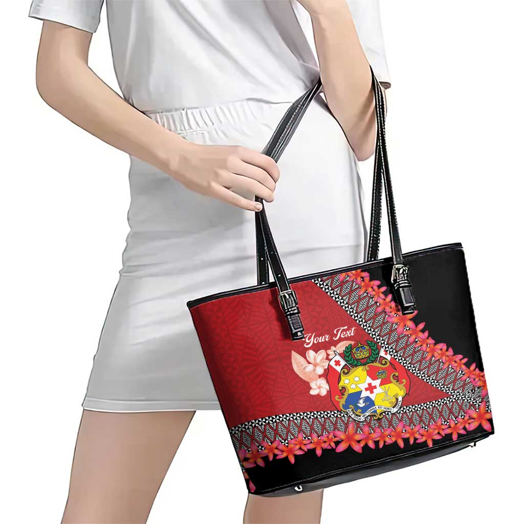 Personalised Tonga Language Week Leather Tote Bag Malo e Lelei Tongan Ngatu Pattern - Red LT14 - Polynesian Pride